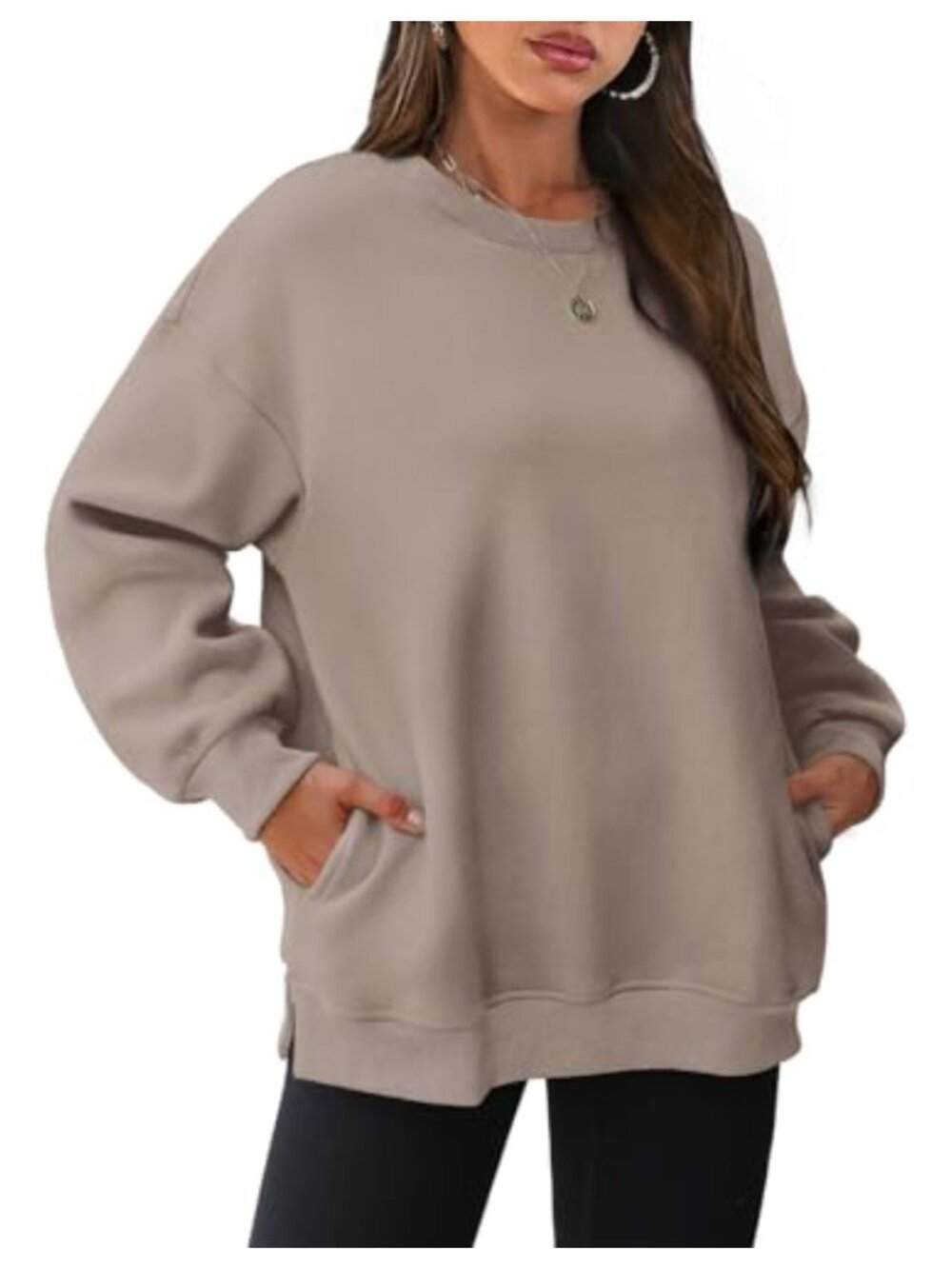 Oversized Long Sleeve Sweatshirt with Pockets Crewneck Fleece Lined